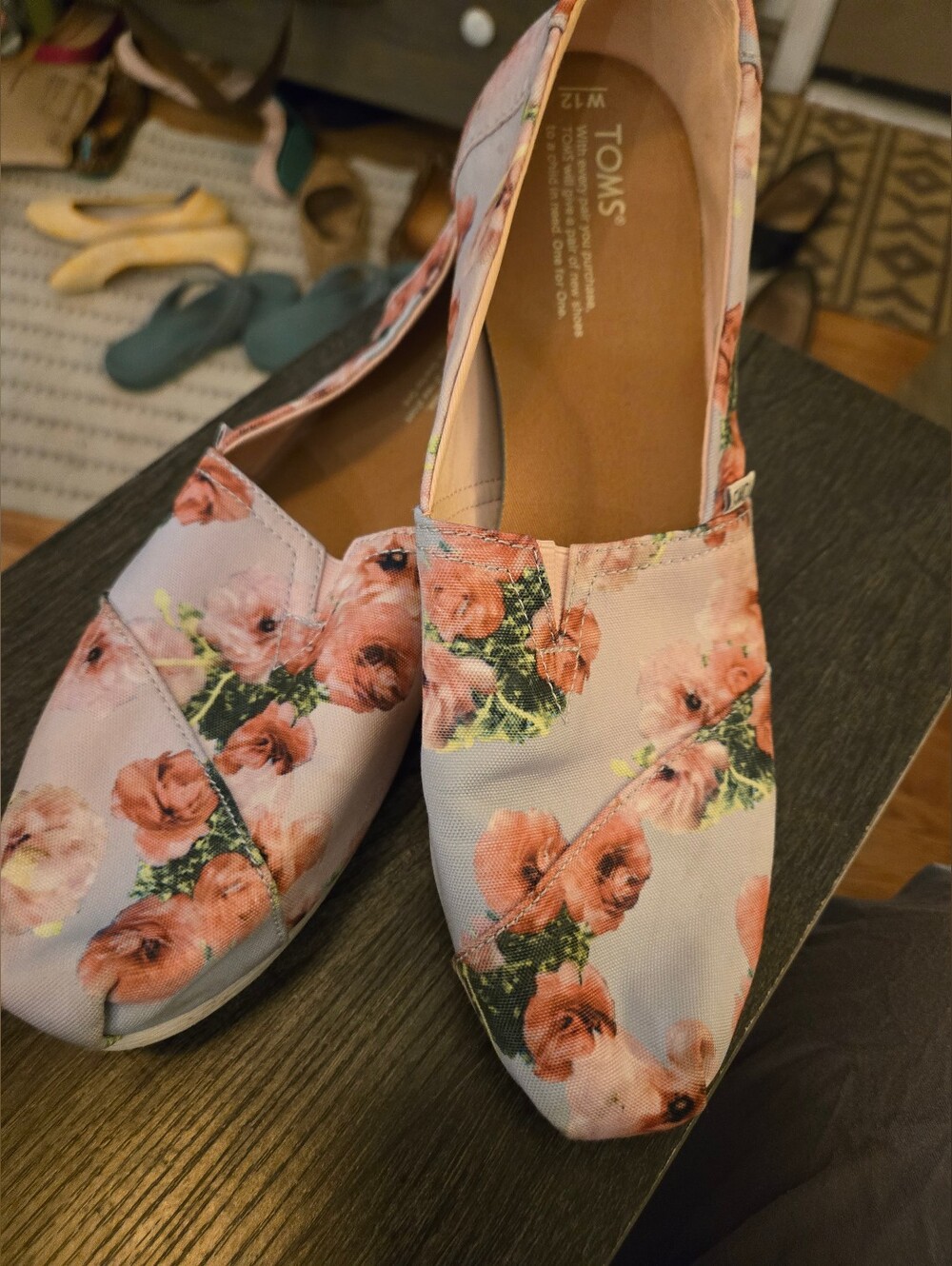 TOMS Women's Floral Canvas Slip-On Flats - Pink Floral Size 12